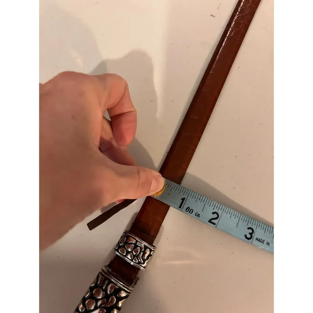 Vintage Lady Cativa Tan Genuine Leather Chunky Silver Buckle Belt Size Medium